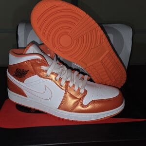 Jordan 1 Metallic Orange and White Sneakers
